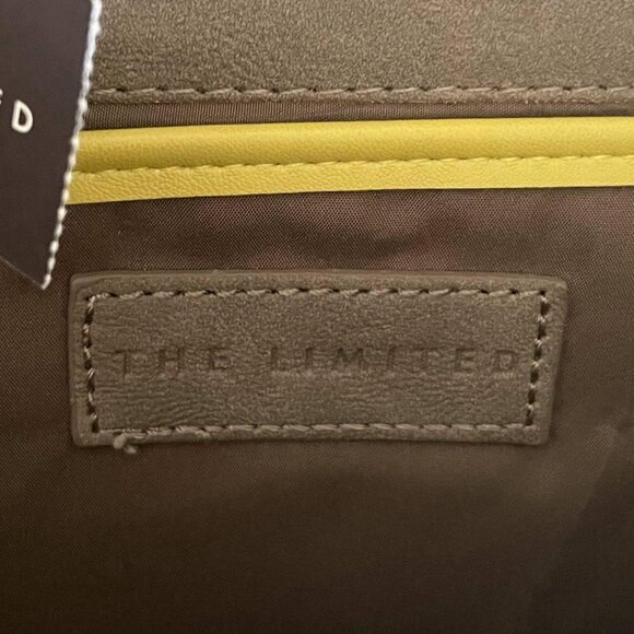 🌺 The Limited Faux Leather Fold-Over Taupe & Yellow Colorblock Clutch NWT - Picture 6 of 9